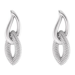 6mm x 18mm (1/4 x 11/16 Inch) 14k White Gold Beaded Drop Earrings